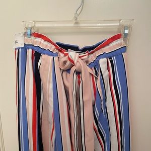 Express striped ankle straight pant with bow